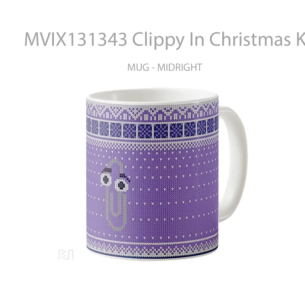 Mug Clippy In Christmas Knitted Pattern Gelas Seni Modern - All-side / Desain