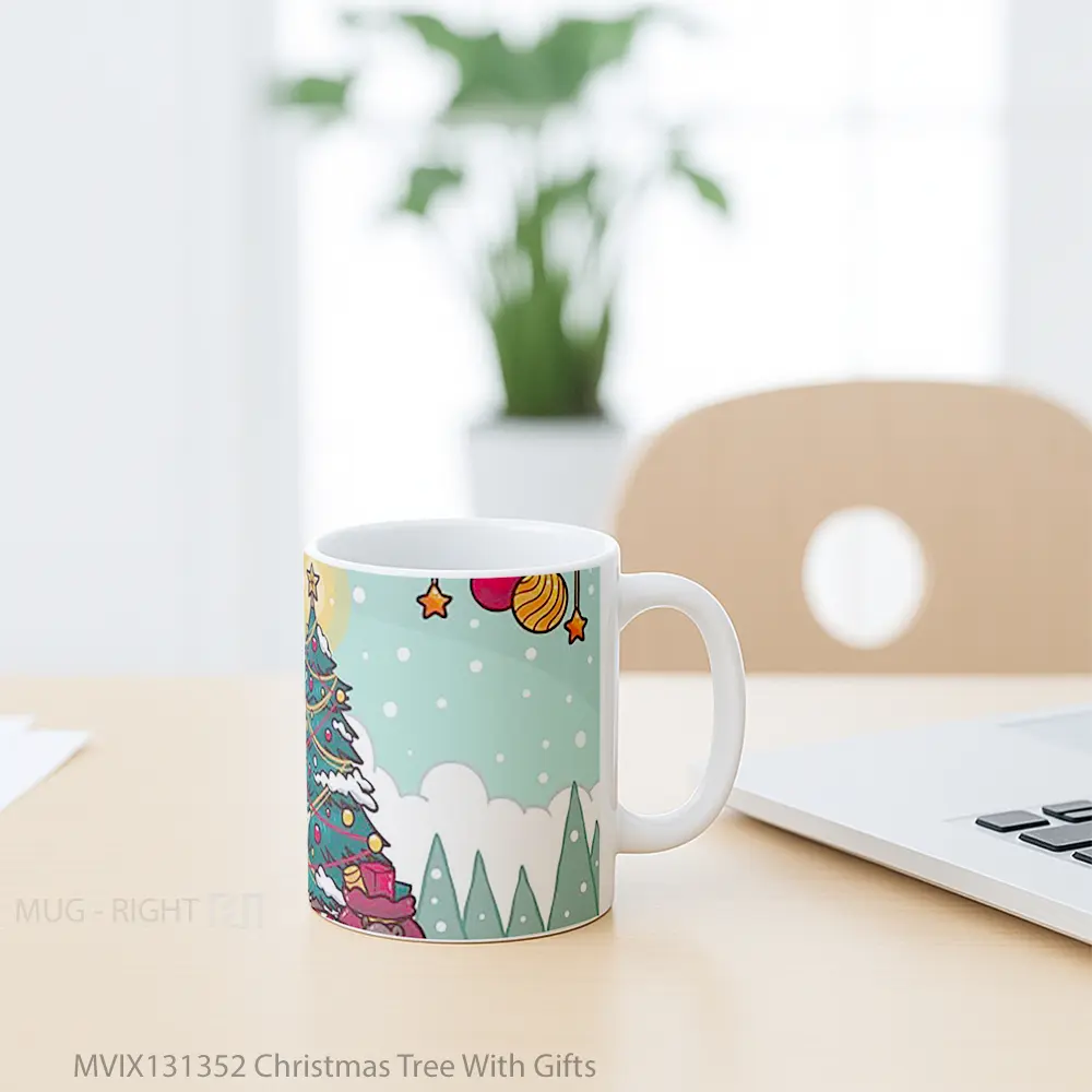Mug Christmas Tree With Gifts Gelas Pemandangan Alam - All-side / Desain