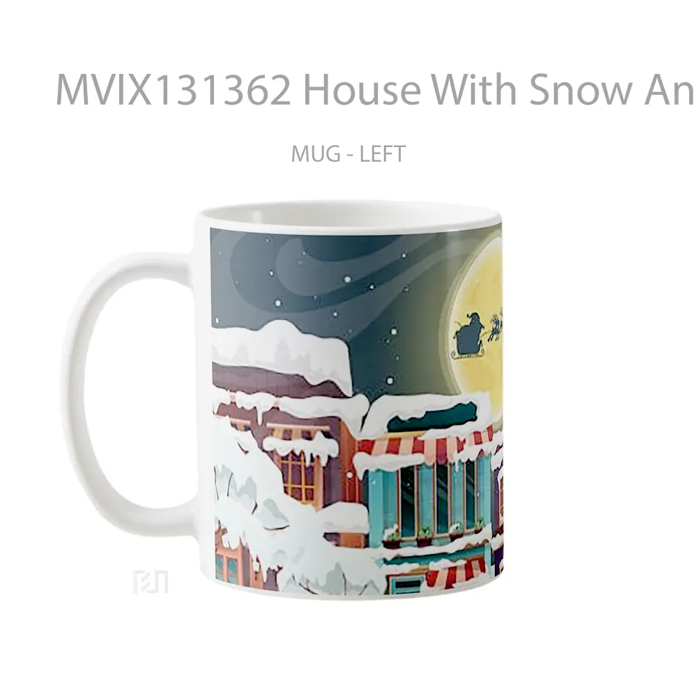 Mug House With Snow And Santa Claus In Sleigh Gelas Pemandangan Alam - All-side / Desain