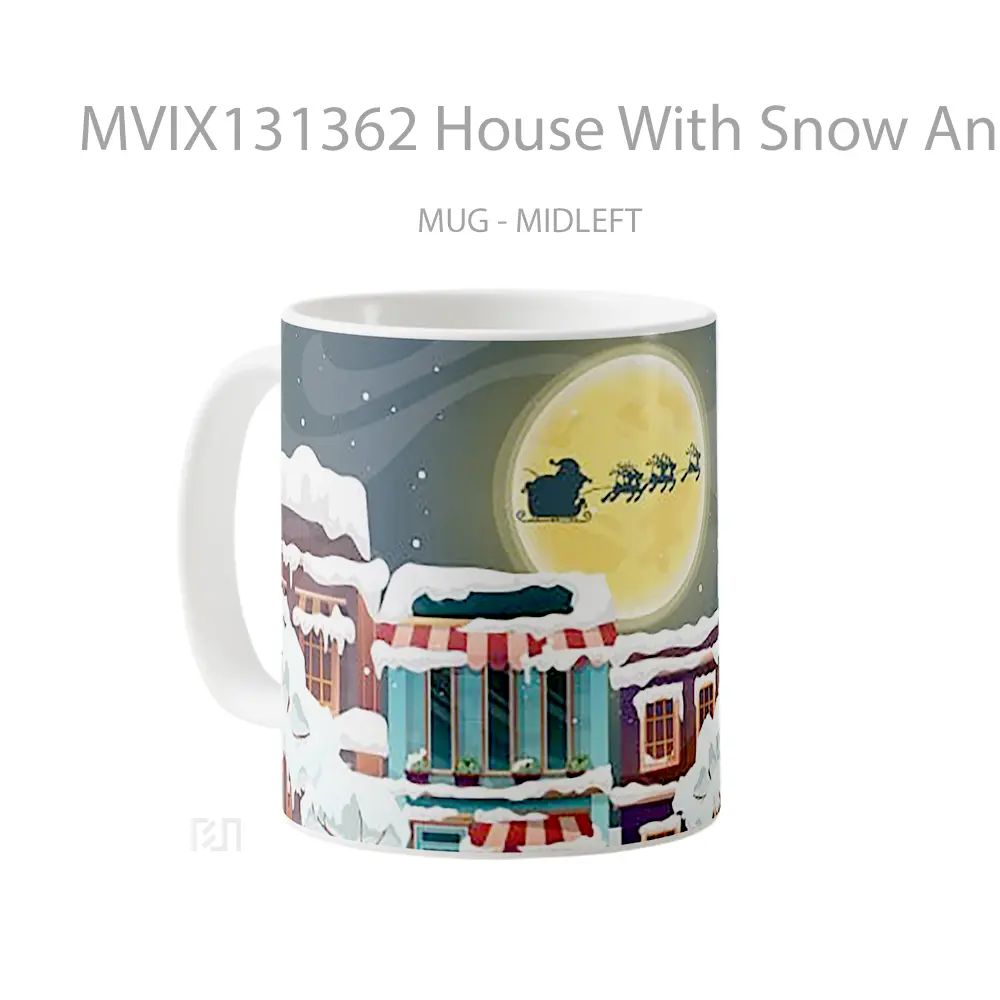 Mug House With Snow And Santa Claus In Sleigh Gelas Pemandangan Alam - All-side / Desain