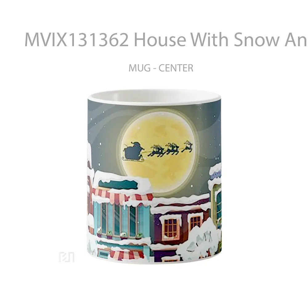 Mug House With Snow And Santa Claus In Sleigh Gelas Pemandangan Alam