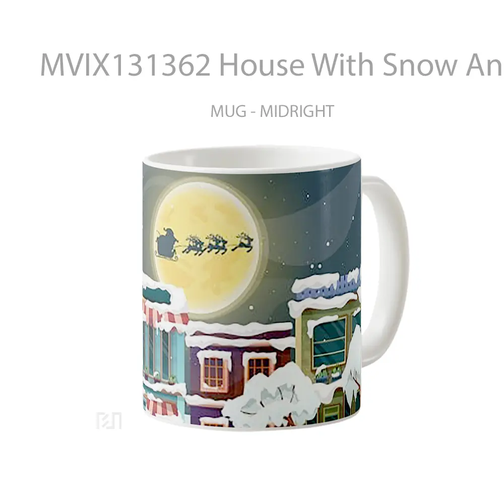 Mug House With Snow And Santa Claus In Sleigh Gelas Pemandangan Alam - All-side / Desain
