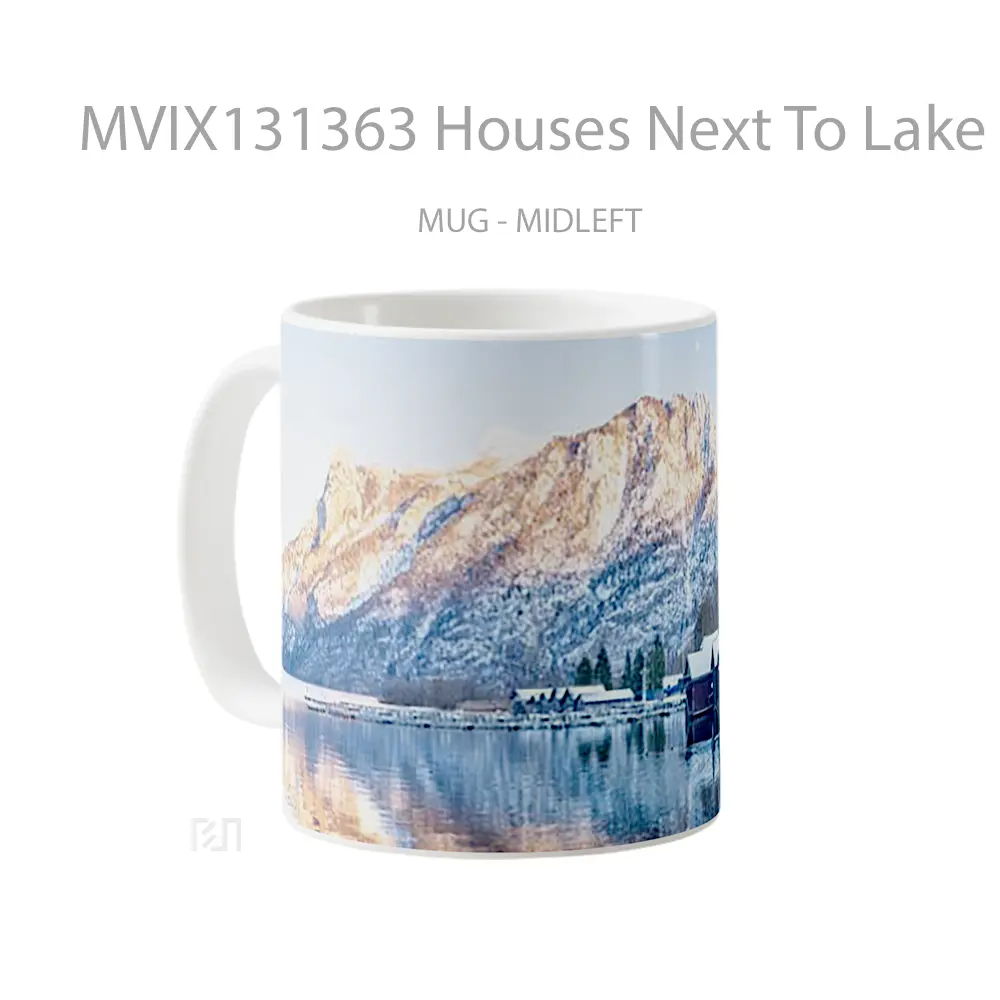 Mug Houses Next To Lake And Mountains Gelas Pemandangan Alam - All-side / Desain