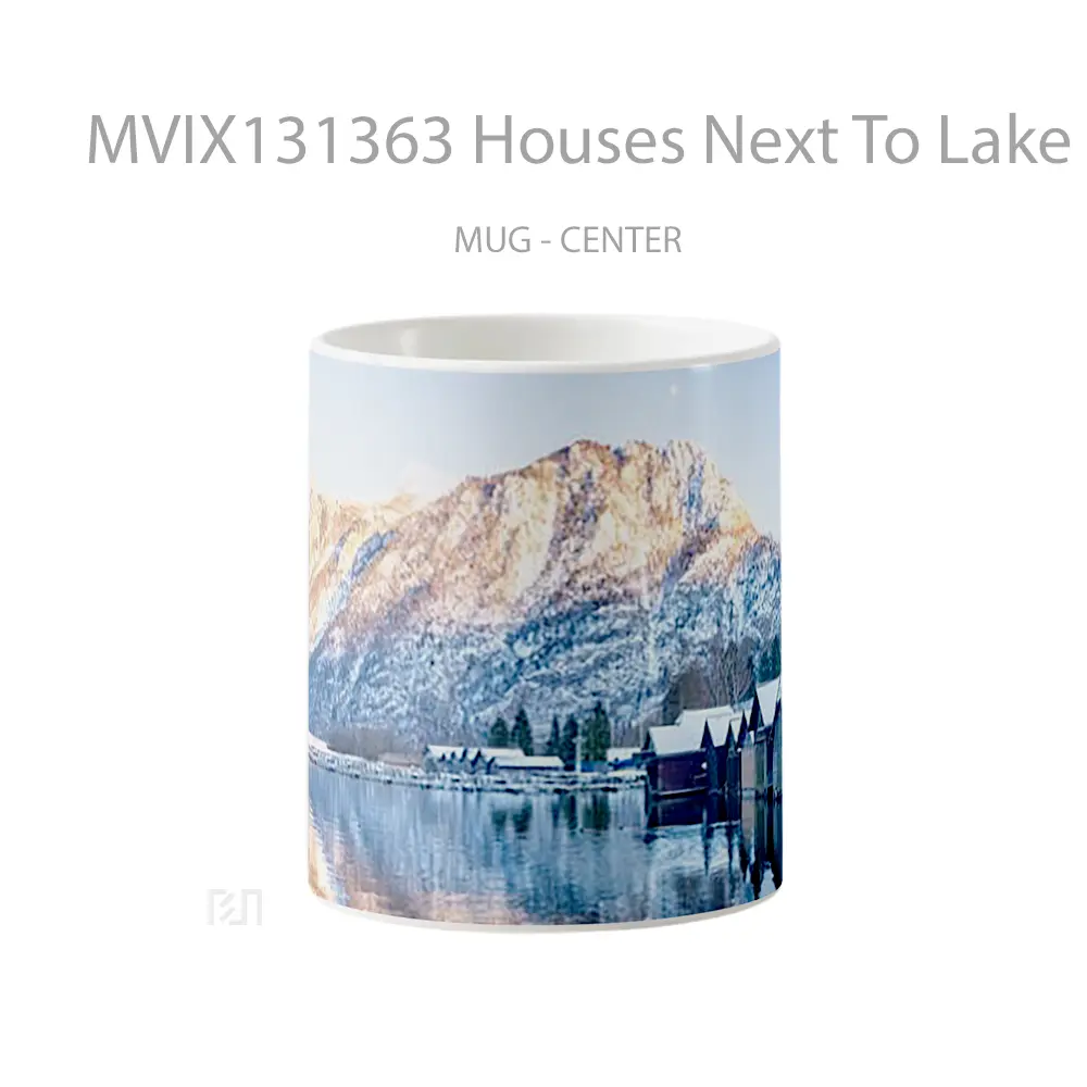 Mug Houses Next To Lake And Mountains Gelas Pemandangan Alam