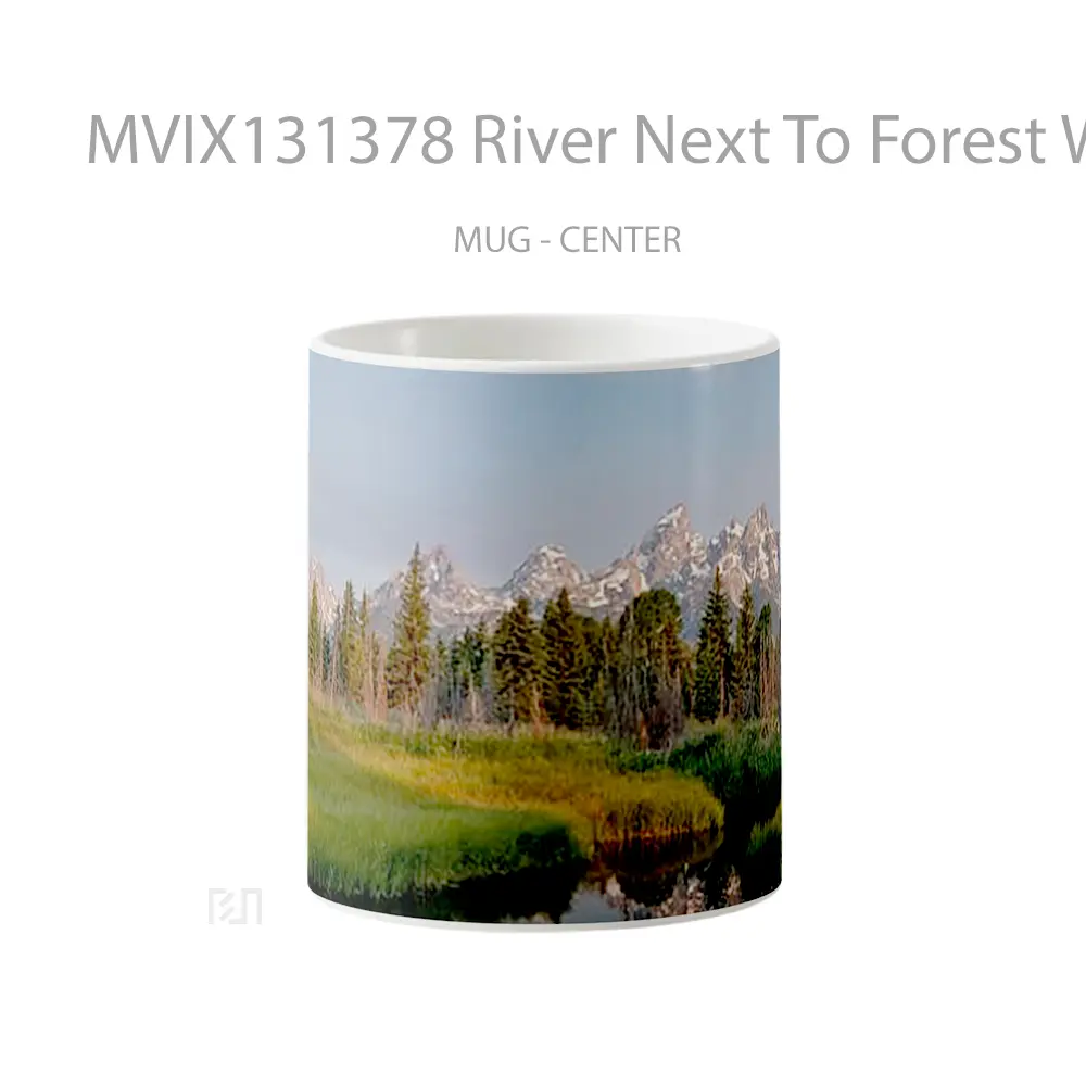 Mug River Next To Forest With Mountains In The Background Gelas Pemandangan Alam