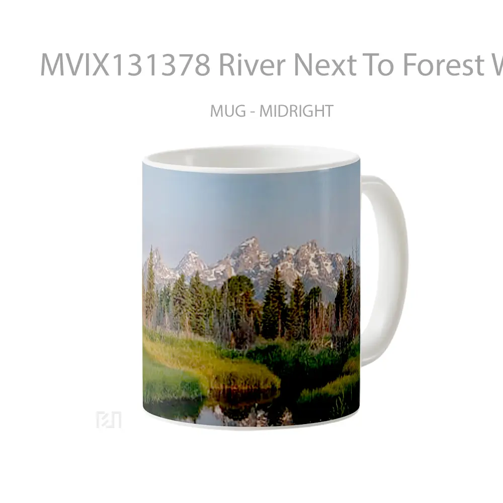Mug River Next To Forest With Mountains In The Background Gelas Pemandangan Alam - All-side / Desain