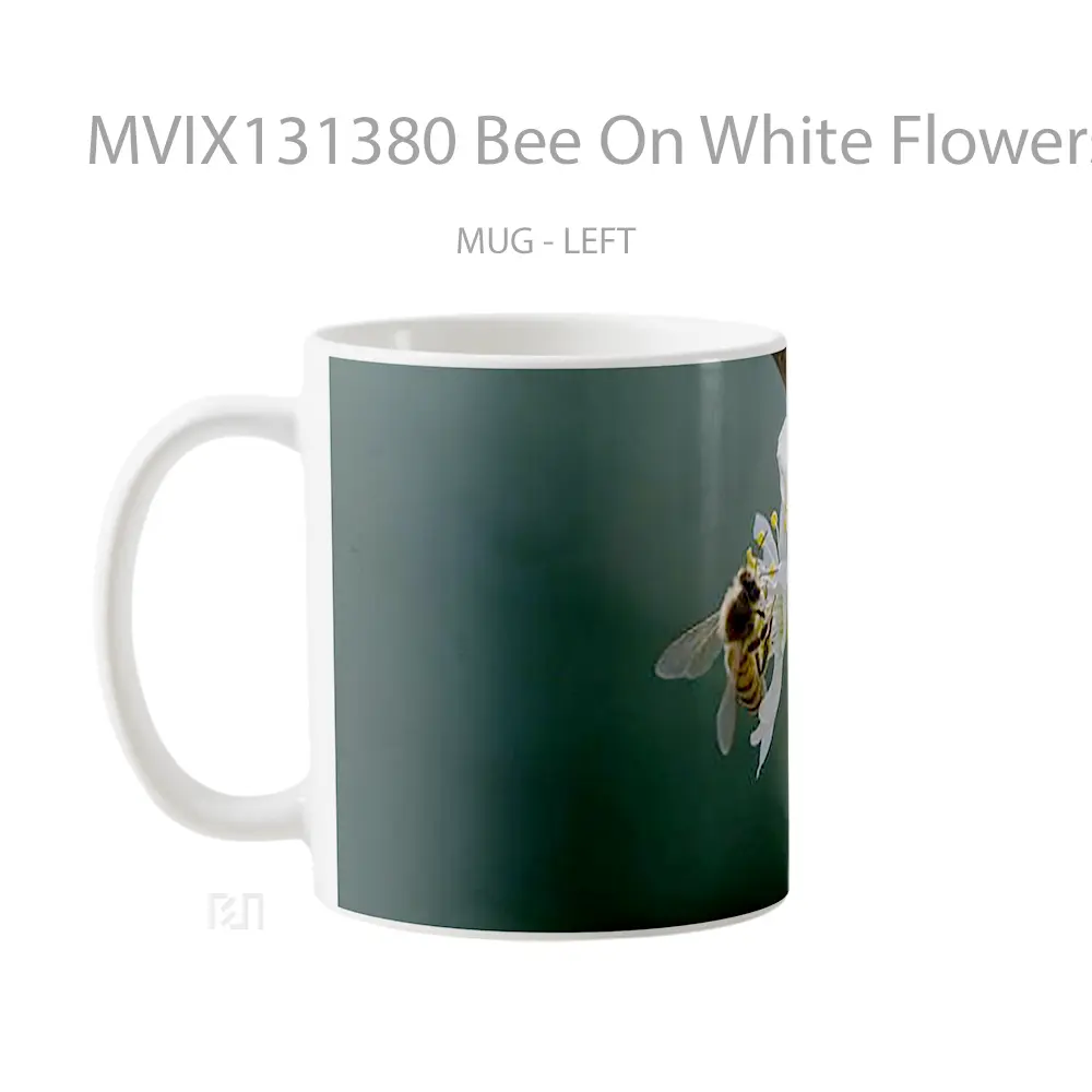 Mug Bee On White Flowers Gelas Hewan Lucu - All-side / Desain