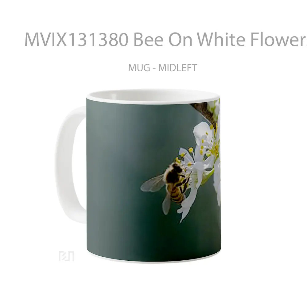 Mug Bee On White Flowers Gelas Hewan Lucu - All-side / Desain