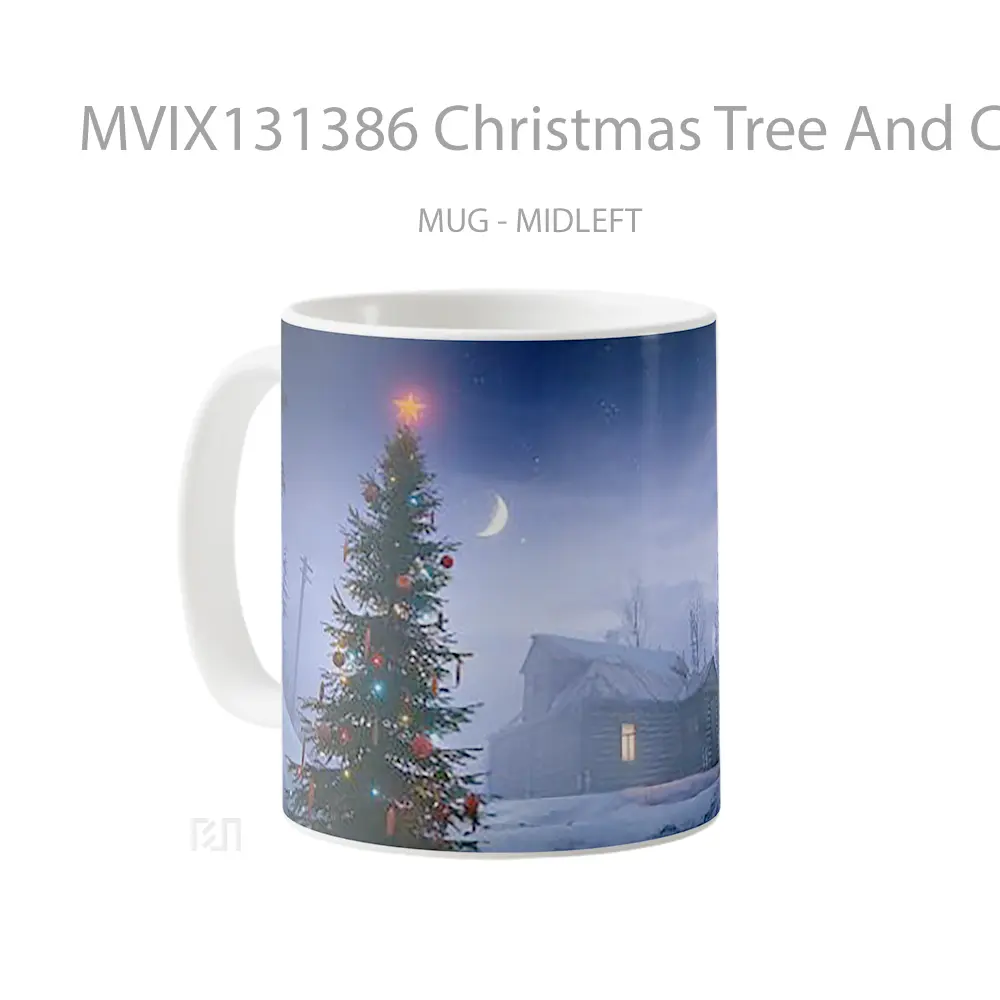 Mug Christmas Tree And Cabin Gelas Pemandangan Alam - All-side / Desain