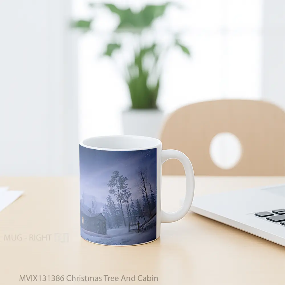 Mug Christmas Tree And Cabin Gelas Pemandangan Alam - All-side / Desain