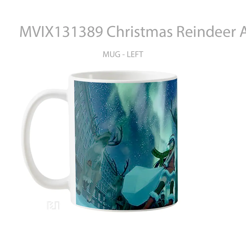 Mug Christmas Reindeer Anime Santa Girl Northern Lights Cangkir Anime - All-side / Desain