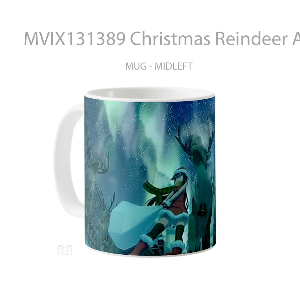 Mug Christmas Reindeer Anime Santa Girl Northern Lights Cangkir Anime - All-side / Desain