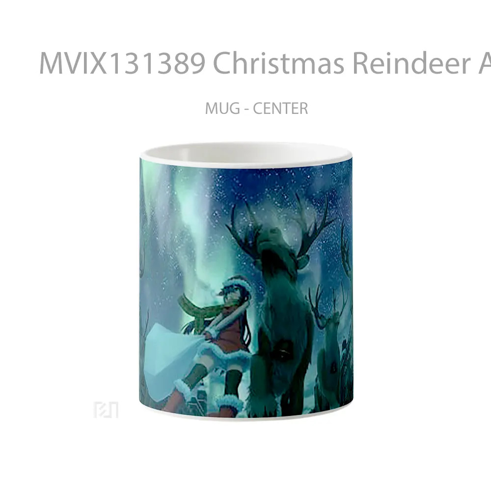 Mug Christmas Reindeer Anime Santa Girl Northern Lights Cangkir Anime