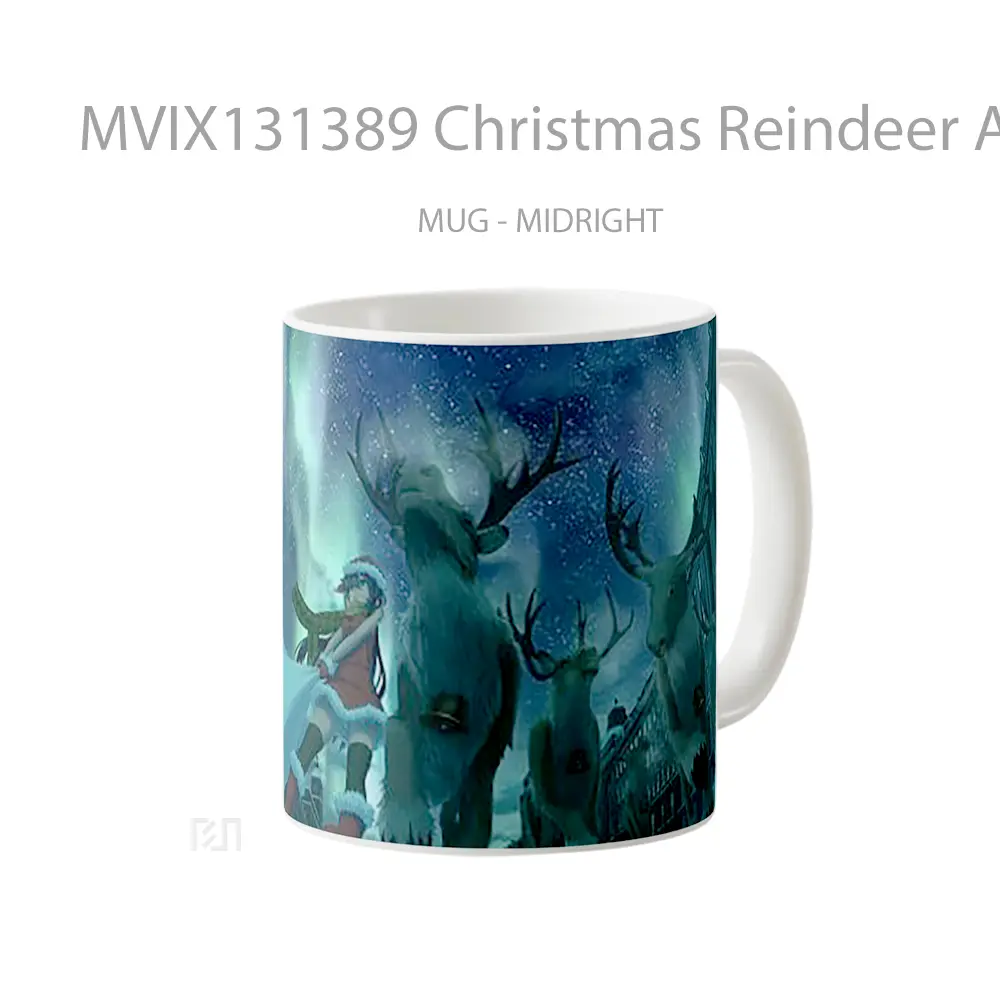Mug Christmas Reindeer Anime Santa Girl Northern Lights Cangkir Anime - All-side / Desain