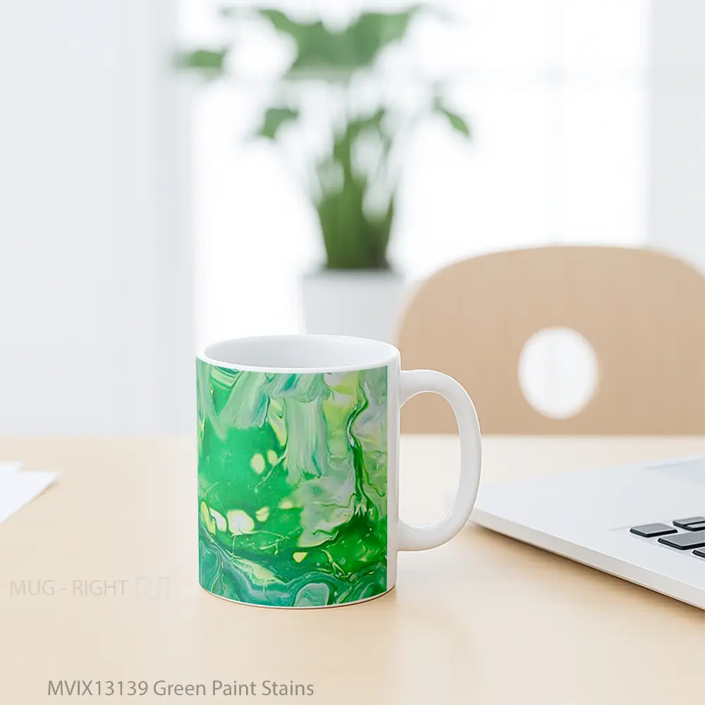 Mug Green Paint Stains Gelas Keramik Unik - All-side / Desain