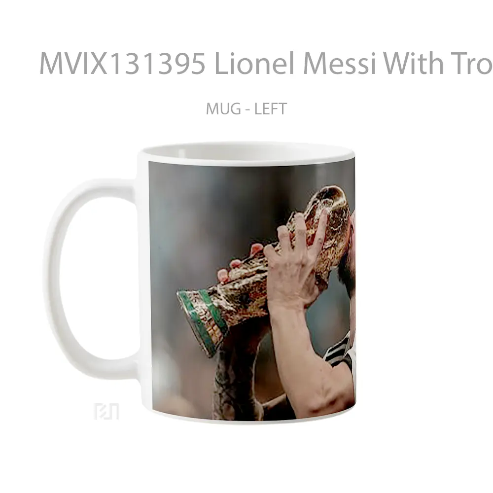 Mug Lionel Messi With Trophy Fifa World Cup Gelas Keramik Unik - All-side / Desain