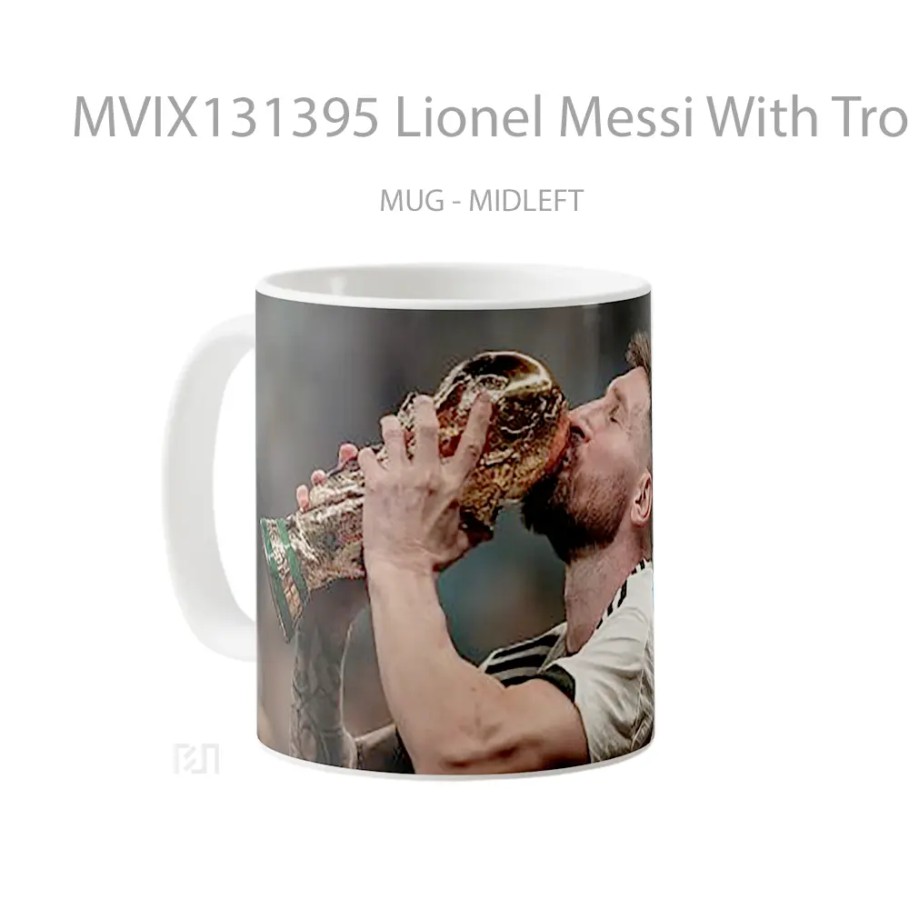 Mug Lionel Messi With Trophy Fifa World Cup Gelas Keramik Unik - All-side / Desain