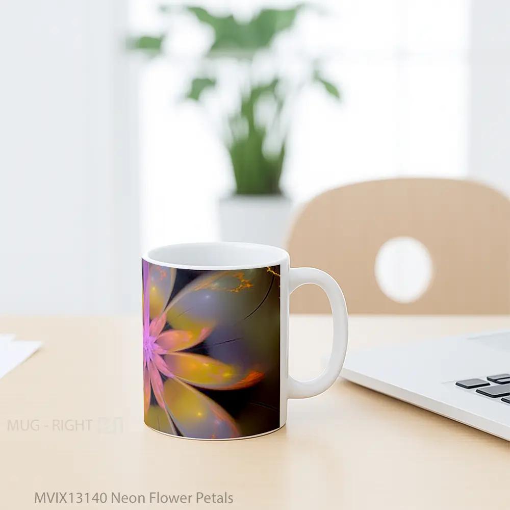 Mug Neon Flower Petals Gelas Pemandangan Alam - All-side / Desain