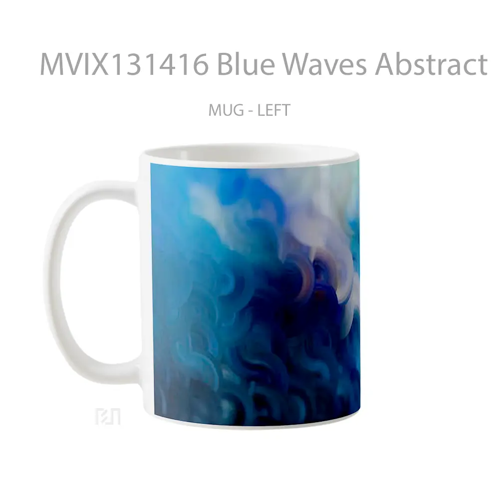 Mug Blue Waves Abstract Gelas Seni Modern - All-side / Desain