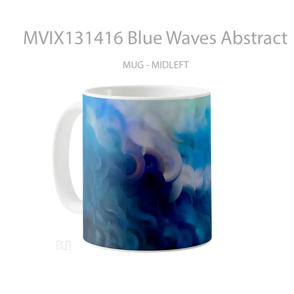 Mug Blue Waves Abstract Gelas Seni Modern - All-side / Desain