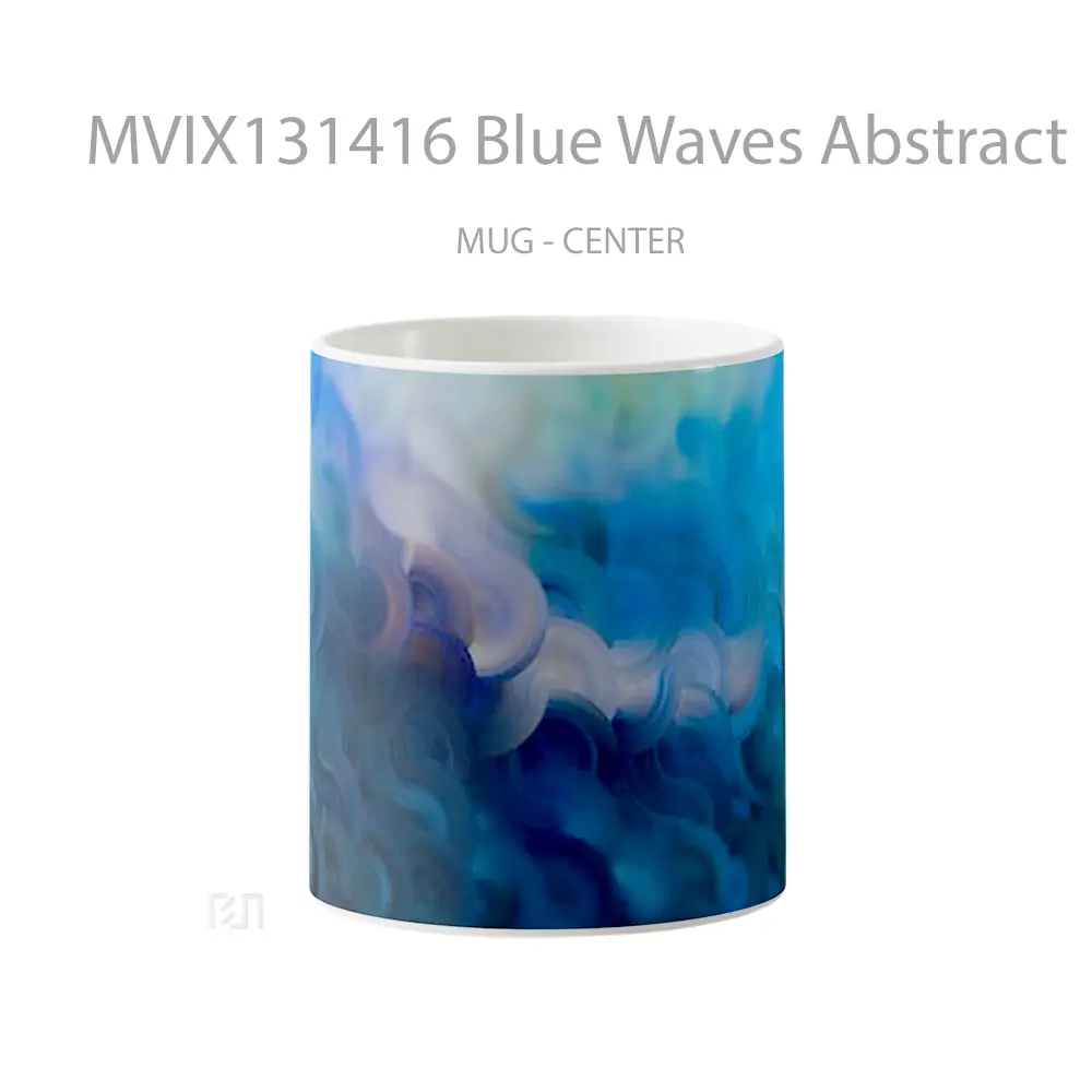 Mug Blue Waves Abstract Gelas Seni Modern