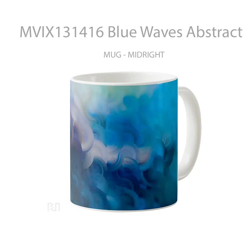 Mug Blue Waves Abstract Gelas Seni Modern - All-side / Desain
