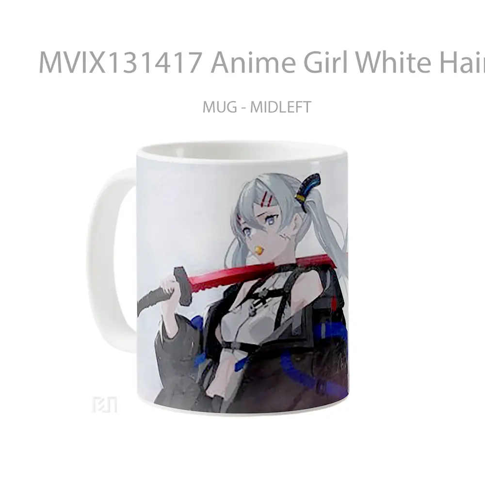 Mug Anime Girl White Hair With Katana Cangkir Anime - All-side / Desain