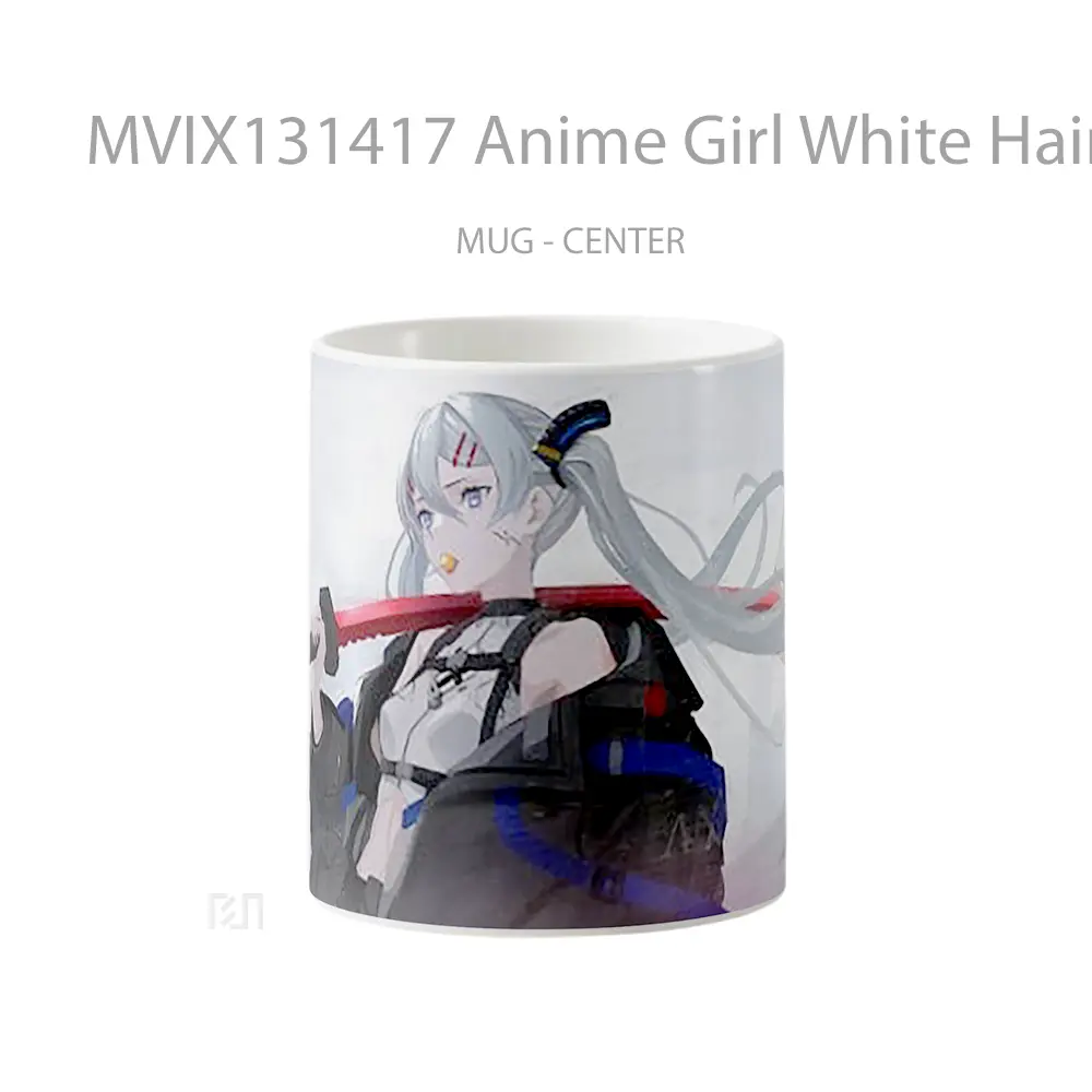 Mug Anime Girl White Hair With Katana Cangkir Anime
