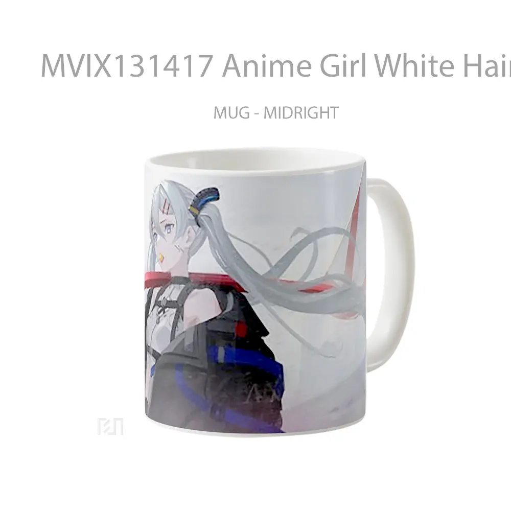 Mug Anime Girl White Hair With Katana Cangkir Anime - All-side / Desain