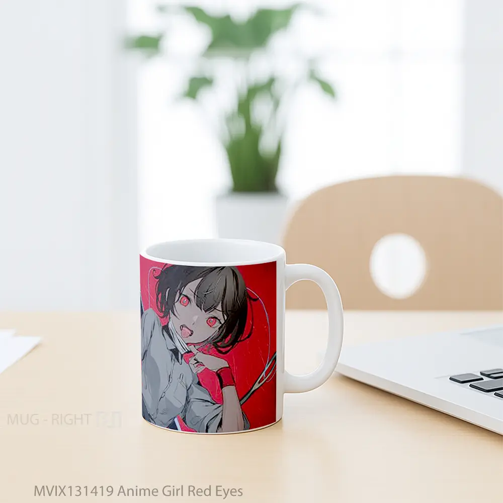 Mug Anime Girl Red Eyes Cangkir Anime - All-side / Desain