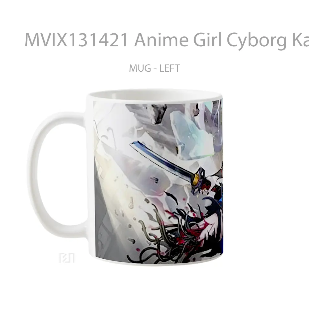Mug Anime Girl Cyborg Katana And Sword Cangkir Anime - All-side / Desain