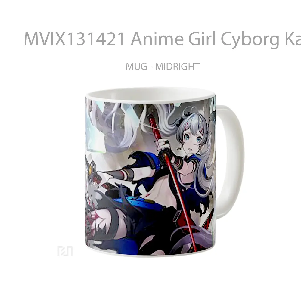 Mug Anime Girl Cyborg Katana And Sword Cangkir Anime - All-side / Desain