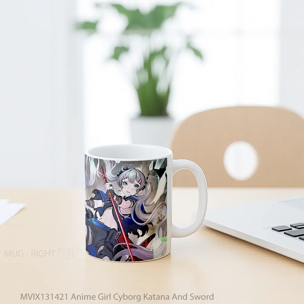Mug Anime Girl Cyborg Katana And Sword Cangkir Anime - All-side / Desain