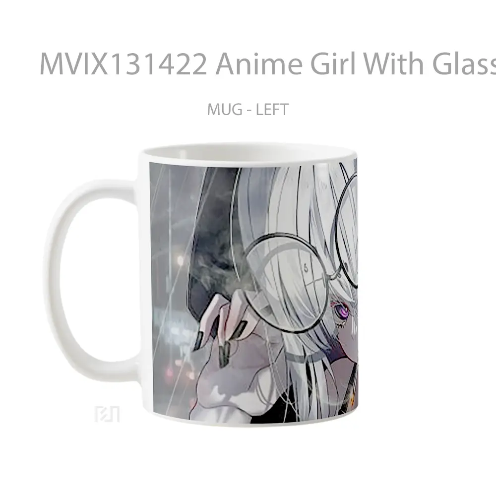 Mug Anime Girl With Glasses And Cigaratte Cangkir Anime - All-side / Desain