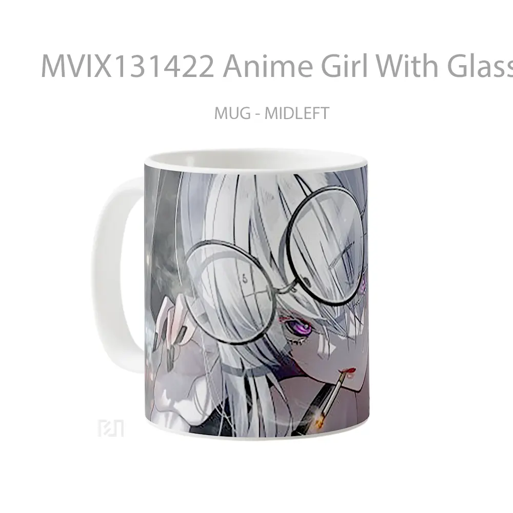 Mug Anime Girl With Glasses And Cigaratte Cangkir Anime - All-side / Desain