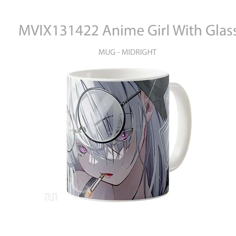 Mug Anime Girl With Glasses And Cigaratte Cangkir Anime - All-side / Desain