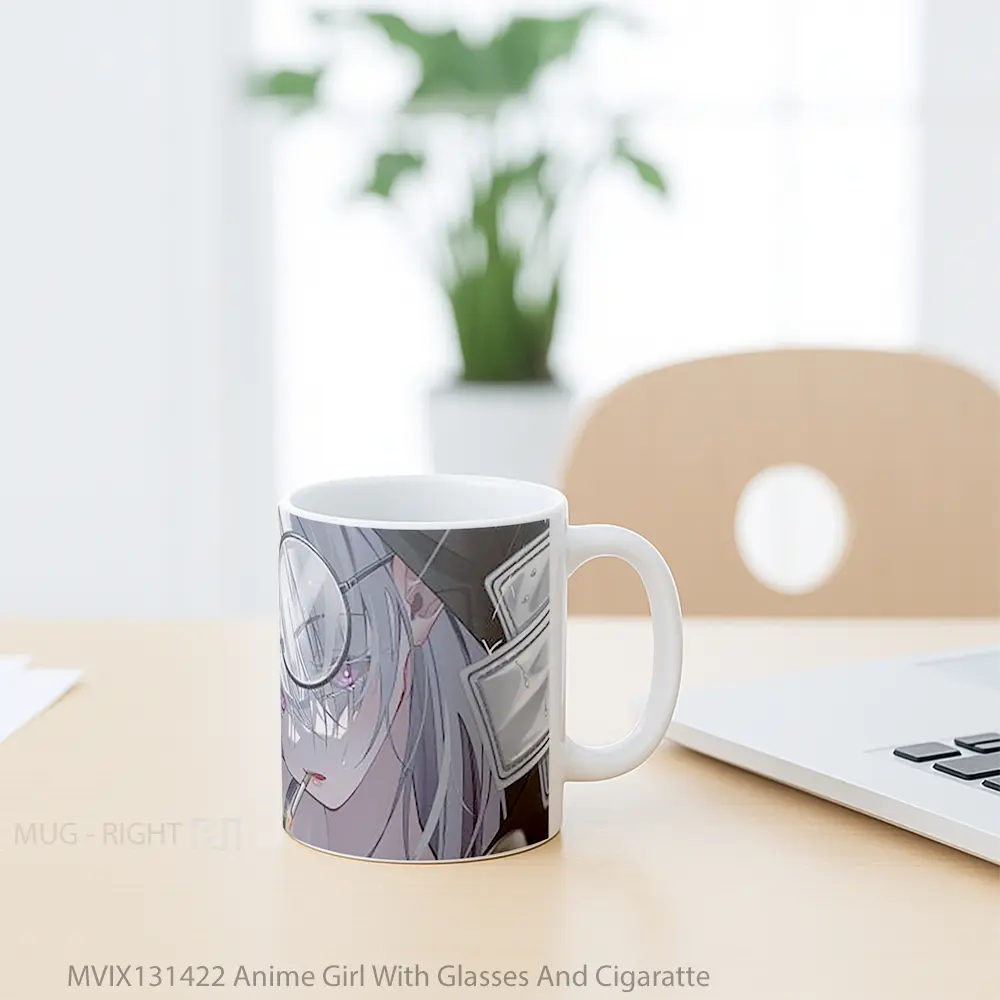 Mug Anime Girl With Glasses And Cigaratte Cangkir Anime - All-side / Desain