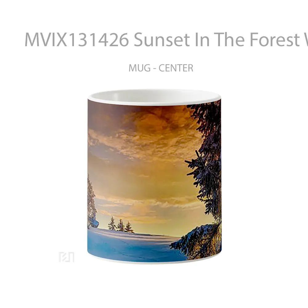 Mug Keramik Premium SNI - Mug Sunset In The Forest With Snow Gelas Pemandangan Alam