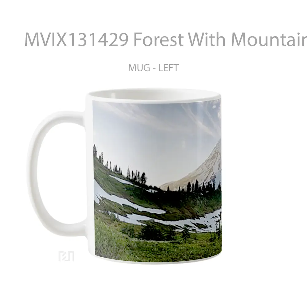 Mug Forest With Mountain In The Background And Snow Gelas Pemandangan Alam - All-side / Desain