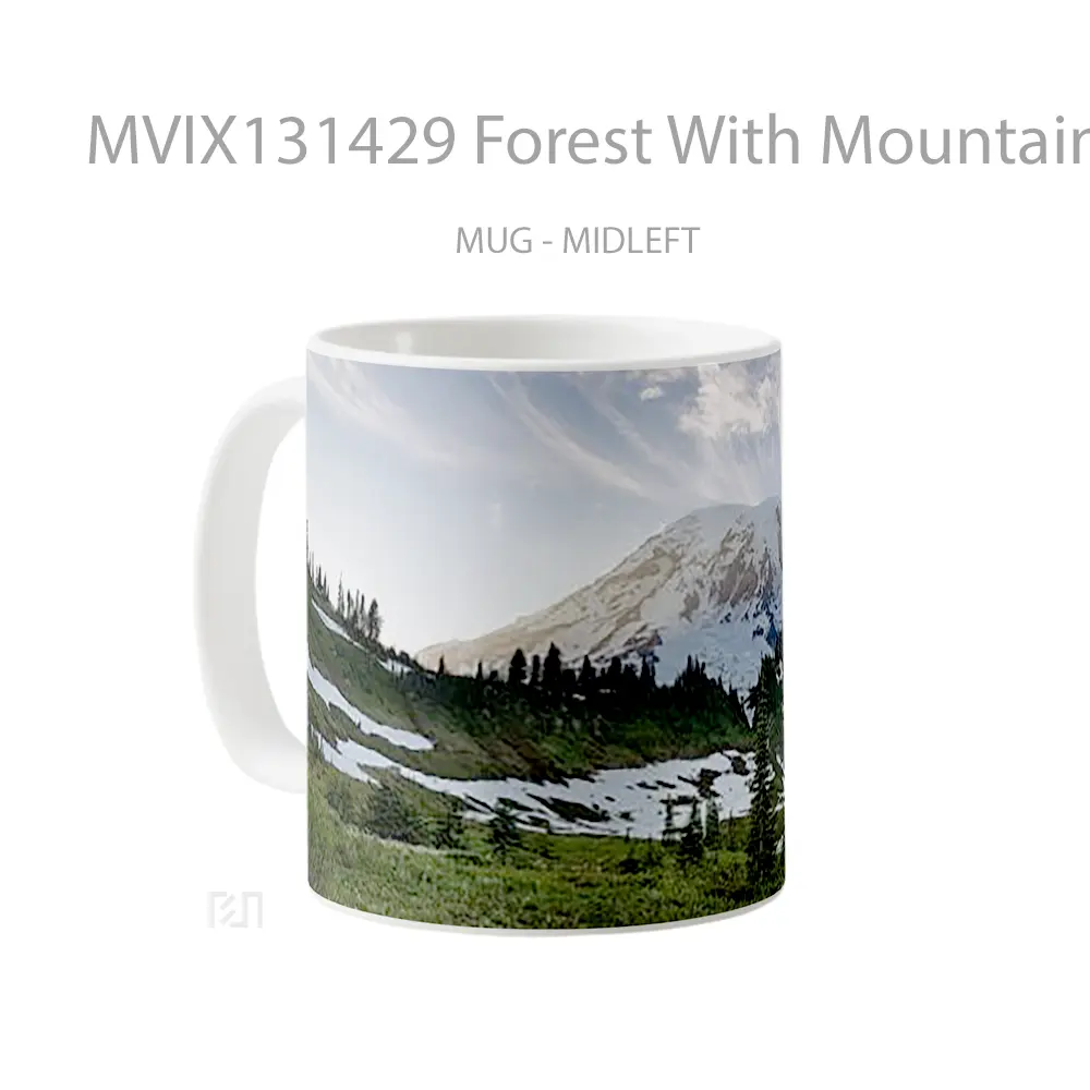Mug Forest With Mountain In The Background And Snow Gelas Pemandangan Alam - All-side / Desain