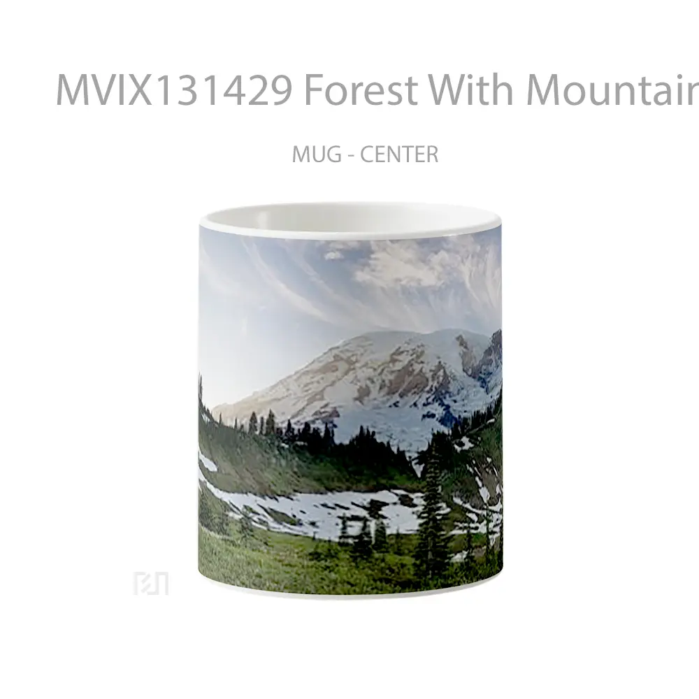 Mug Forest With Mountain In The Background And Snow Gelas Pemandangan Alam