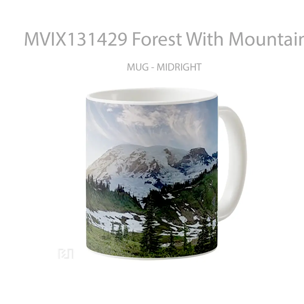 Mug Forest With Mountain In The Background And Snow Gelas Pemandangan Alam - All-side / Desain
