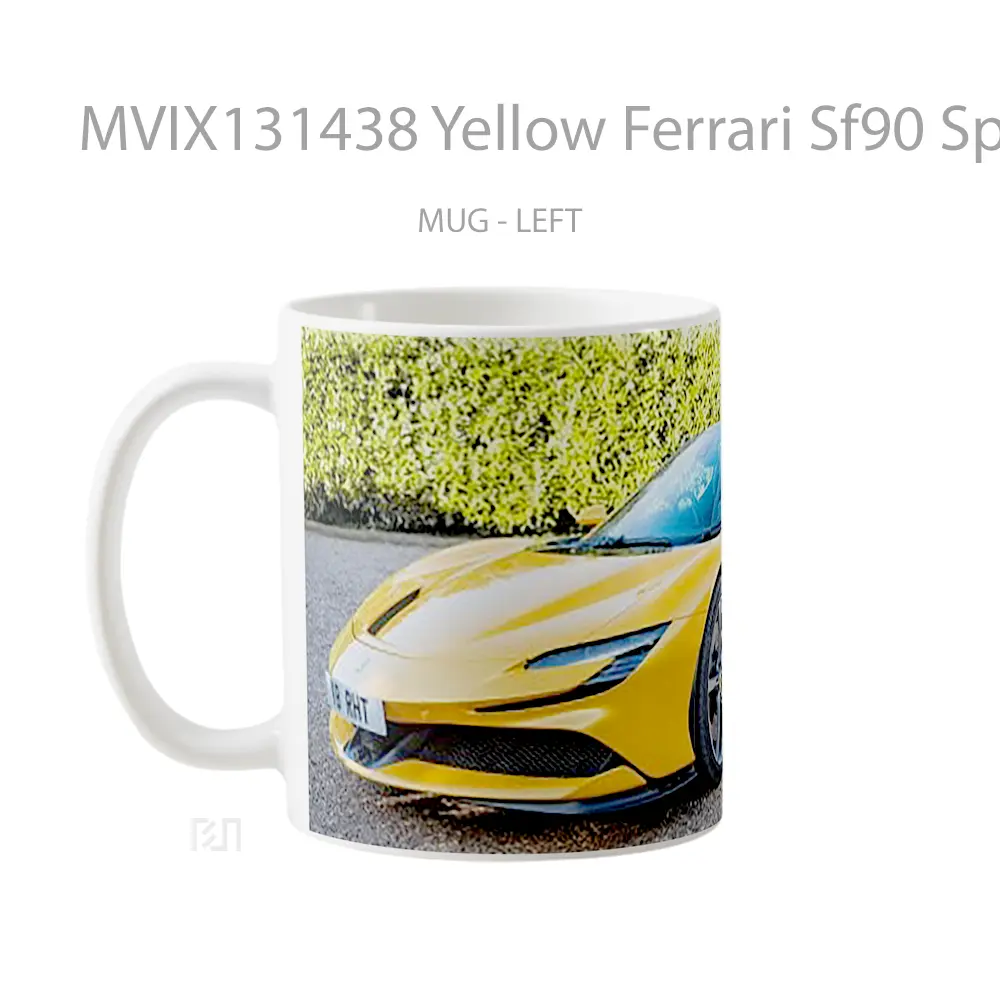 Mug Yellow Ferrari Sf90 Spider Car Cangkir Mobil - All-side / Desain