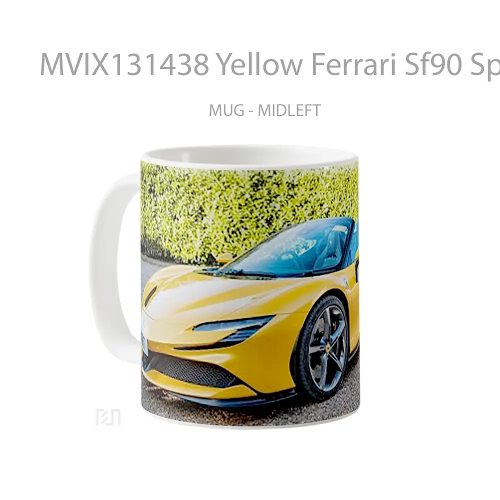 Mug Yellow Ferrari Sf90 Spider Car Cangkir Mobil - All-side / Desain