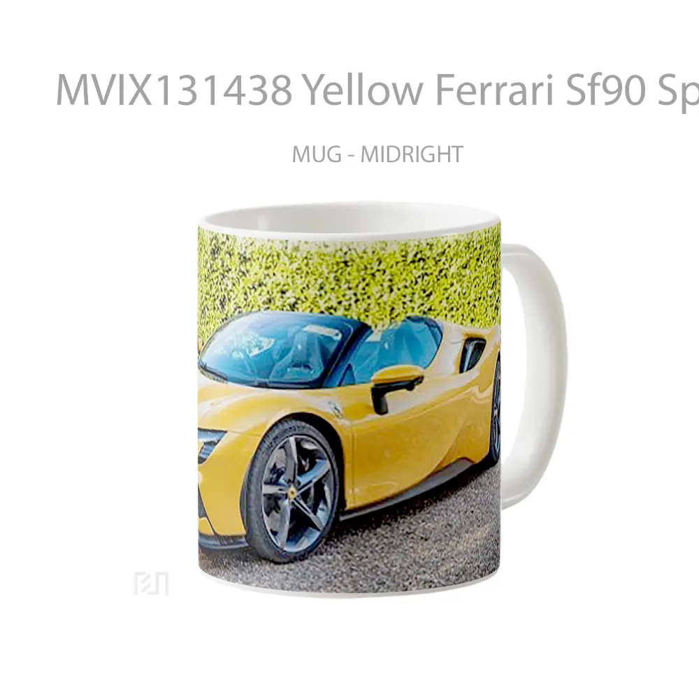 Mug Yellow Ferrari Sf90 Spider Car Cangkir Mobil - All-side / Desain