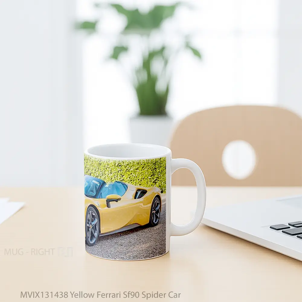 Mug Yellow Ferrari Sf90 Spider Car Cangkir Mobil - All-side / Desain