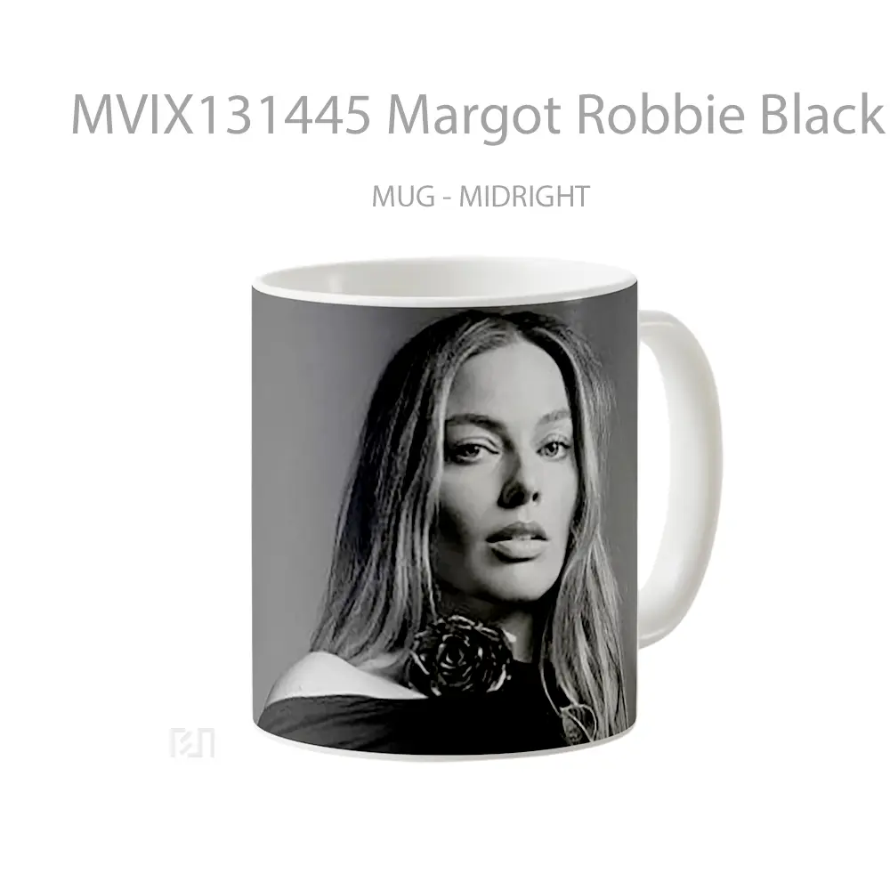 Mug Margot Robbie Black And White Gelas Keramik Unik - All-side / Desain