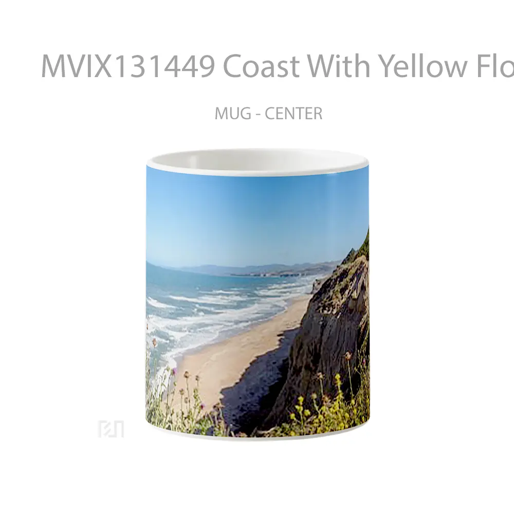 Mug Coast With Yellow Flowers Gelas Pemandangan Alam