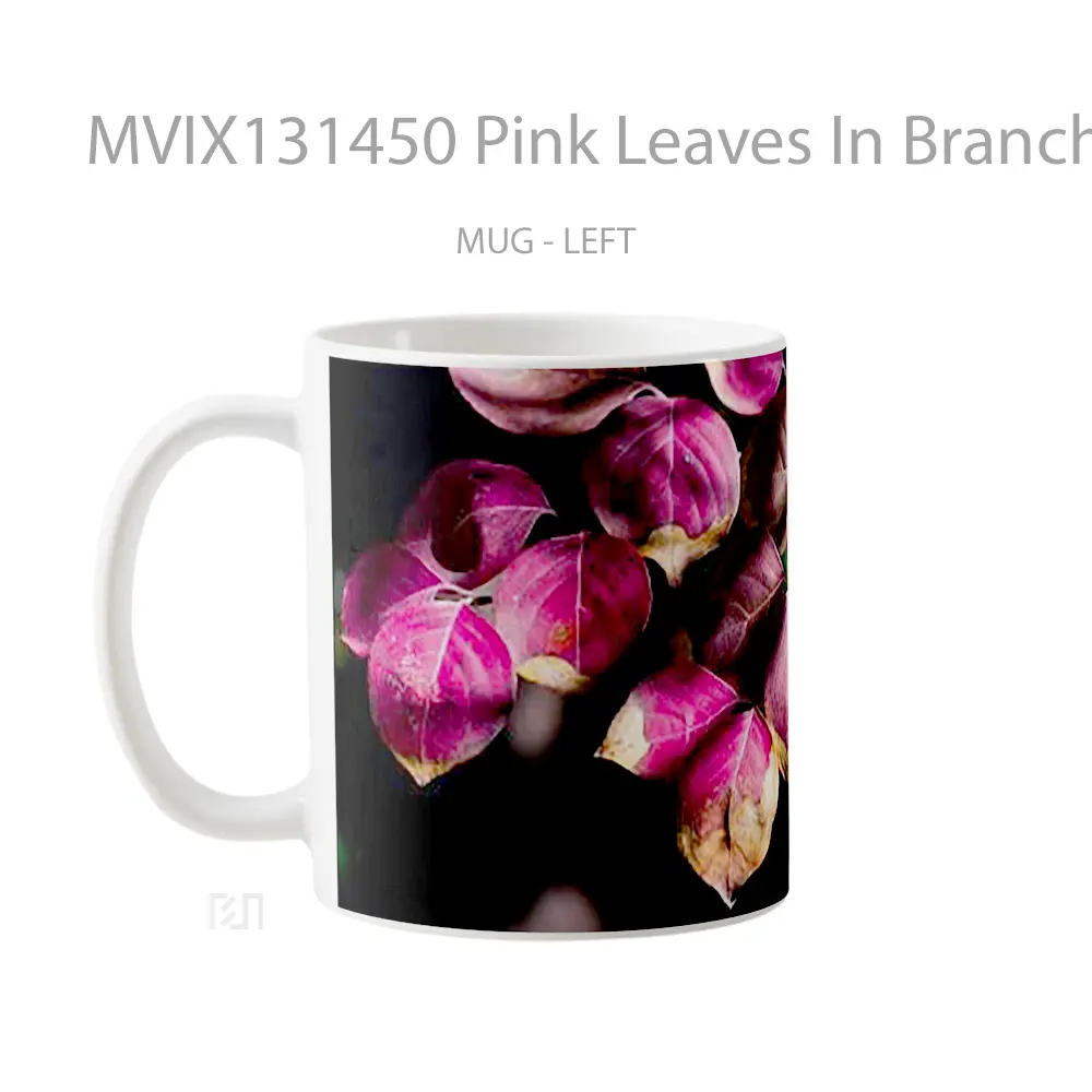Mug Pink Leaves In Branch Gelas Keramik Unik - All-side / Desain