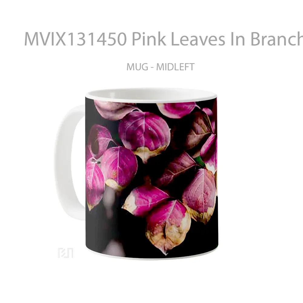 Mug Pink Leaves In Branch Gelas Keramik Unik - All-side / Desain